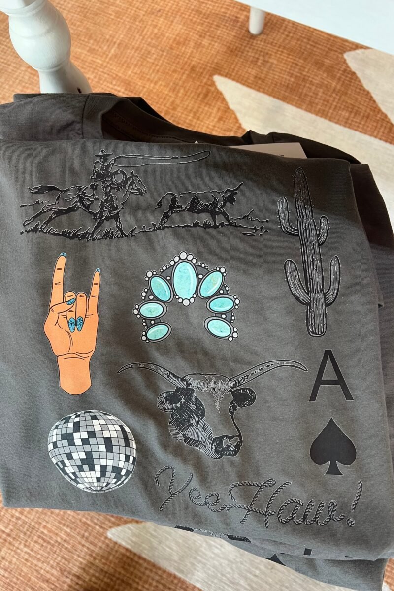 Western Turquoise Cow - Grey Tee