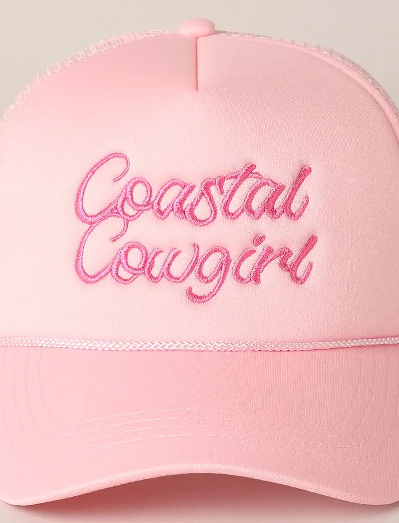 Costal Cowgirl Embroidered Mesh Back Baseball Cap BABY PINK