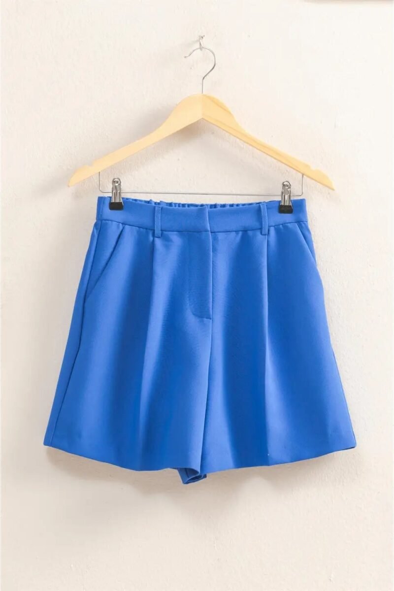 Cobalt Blue High Waist Pleated Chic Shorts