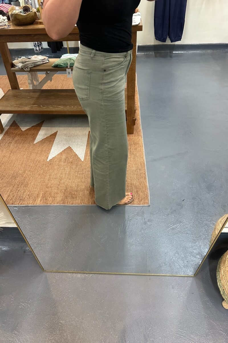 Soft Stretch High Waisted Twill Pants - Ash Olive