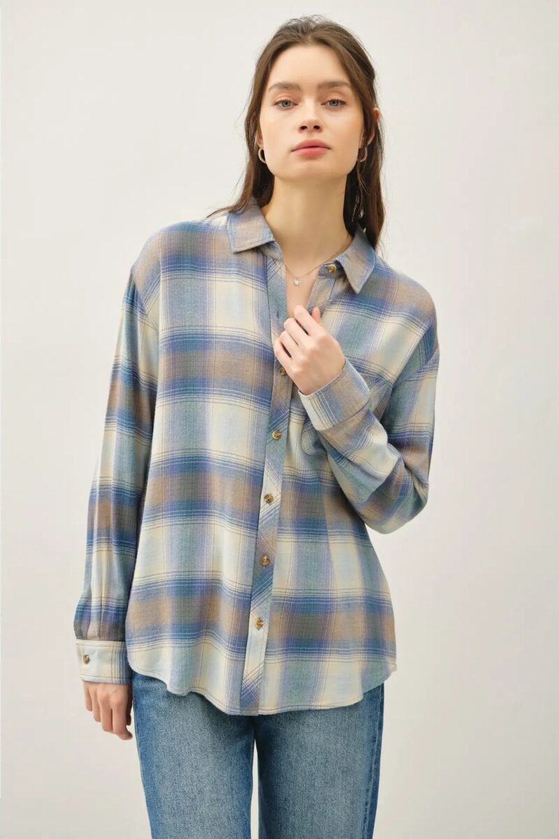 Vintage Plaid Button Up - Retro Blue