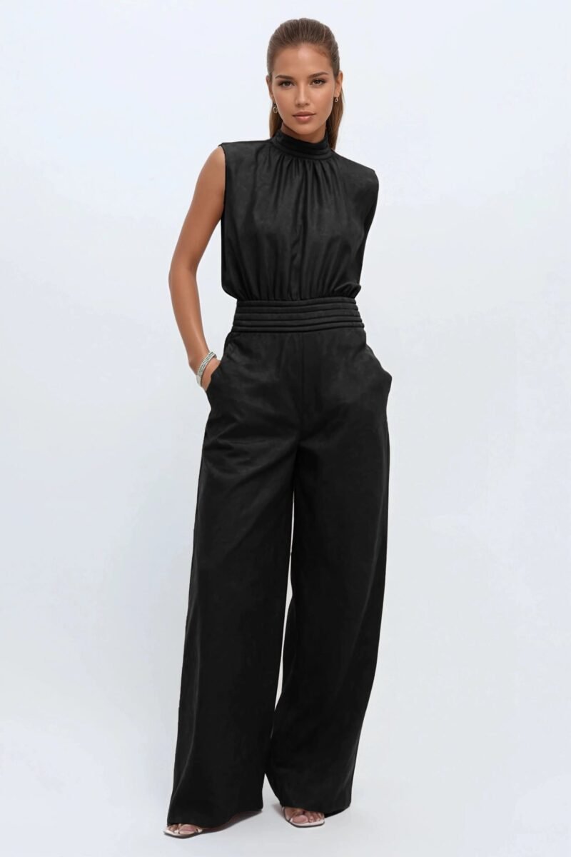 High Neck Cinched Waist Jumpsuit