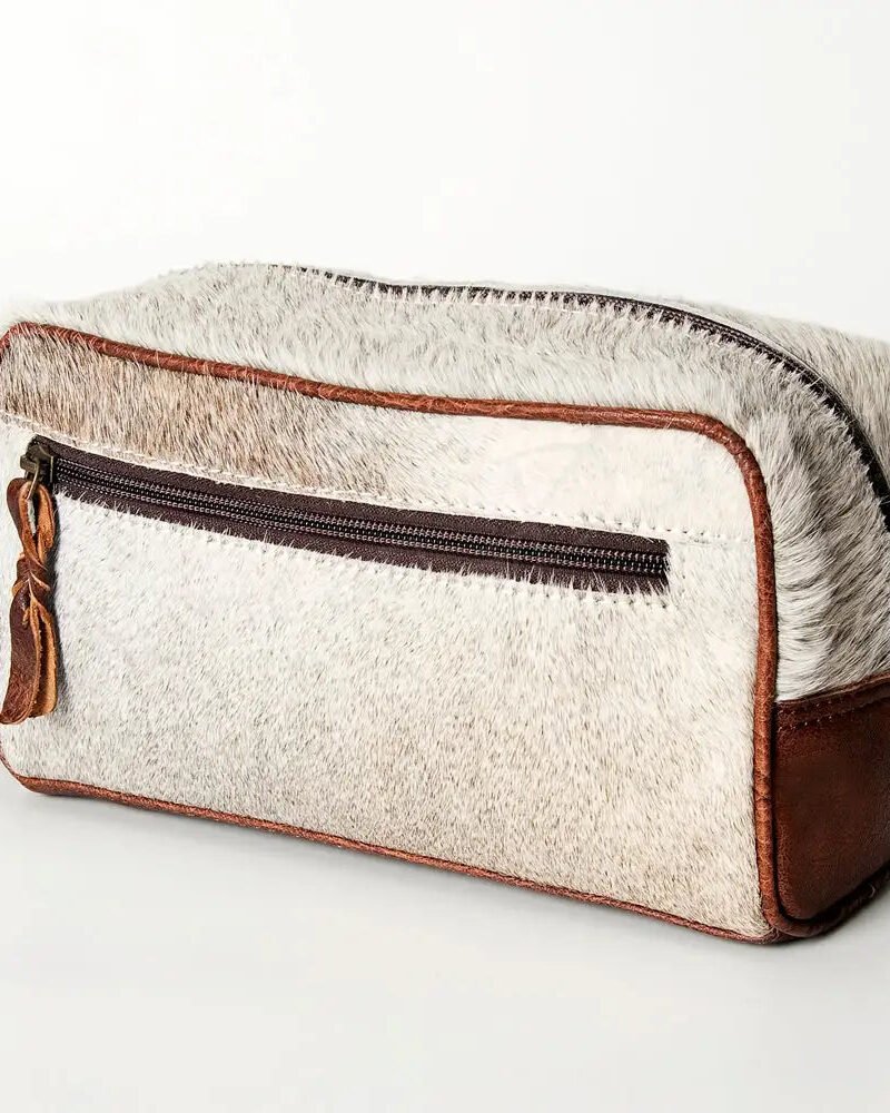 Western Hair-On Cowhide Toiletry Bag - White