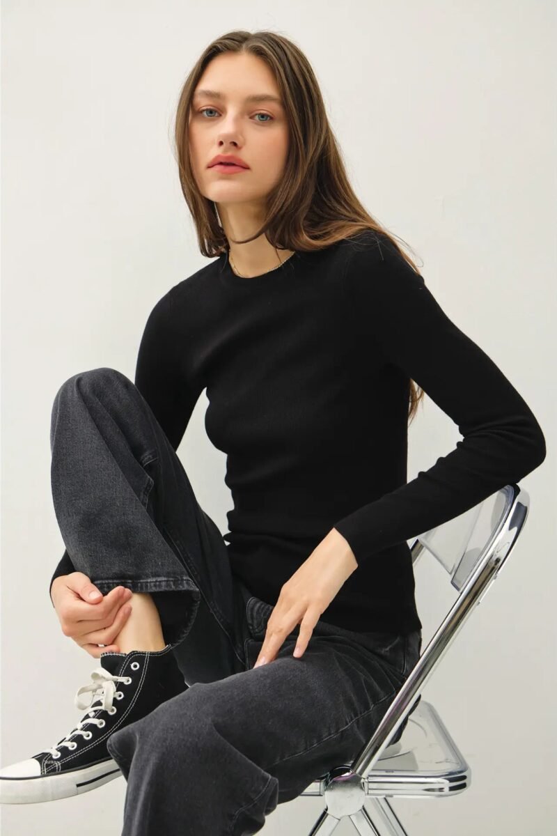 New Color-Basic Pullover Solid Rib Kni