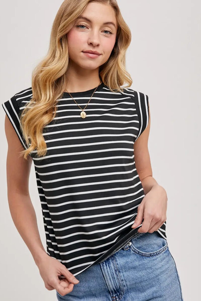 Stirped Muscle Tee - White