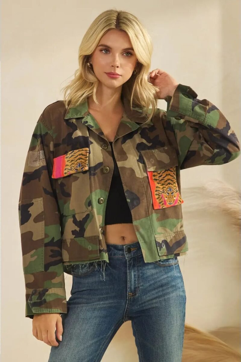 Camo Jacket with Tiger Print Contrast