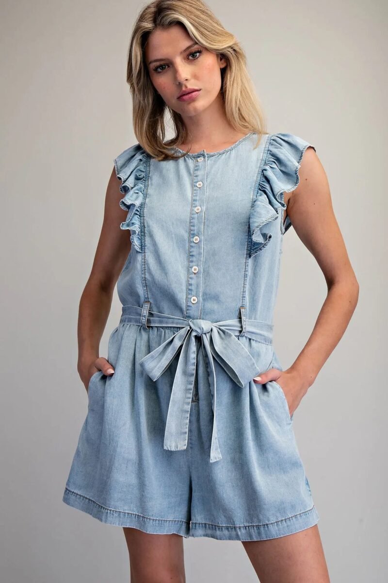 Button Down Tie Waist Romper