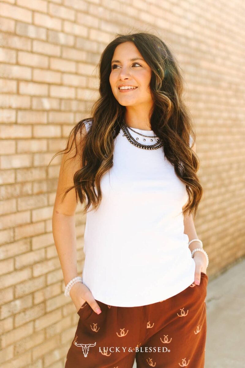 Ivory Vintage Silver Studded Tank Top