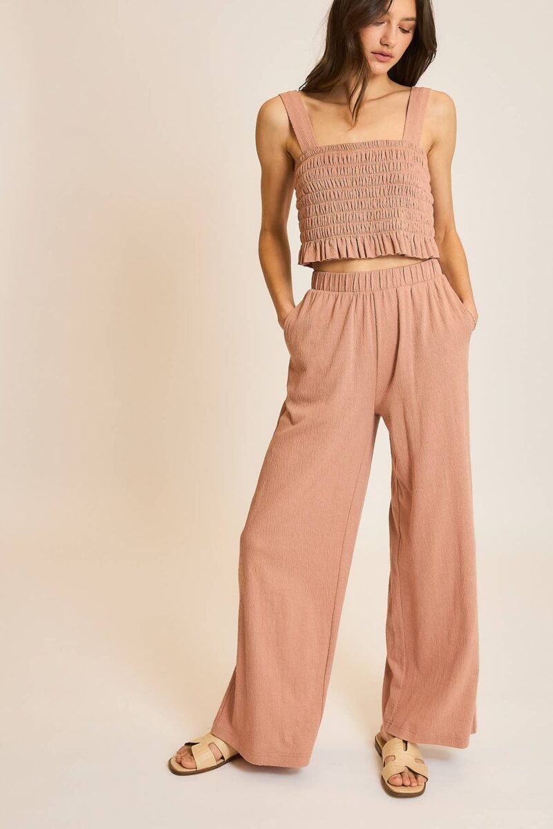 CRINKLE KNIT TOP AND PANTS SET