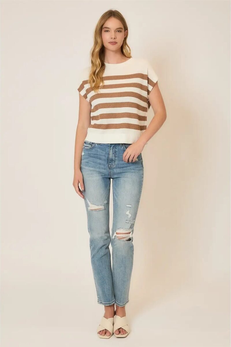 Light Knit Striped Short Sleeve Top