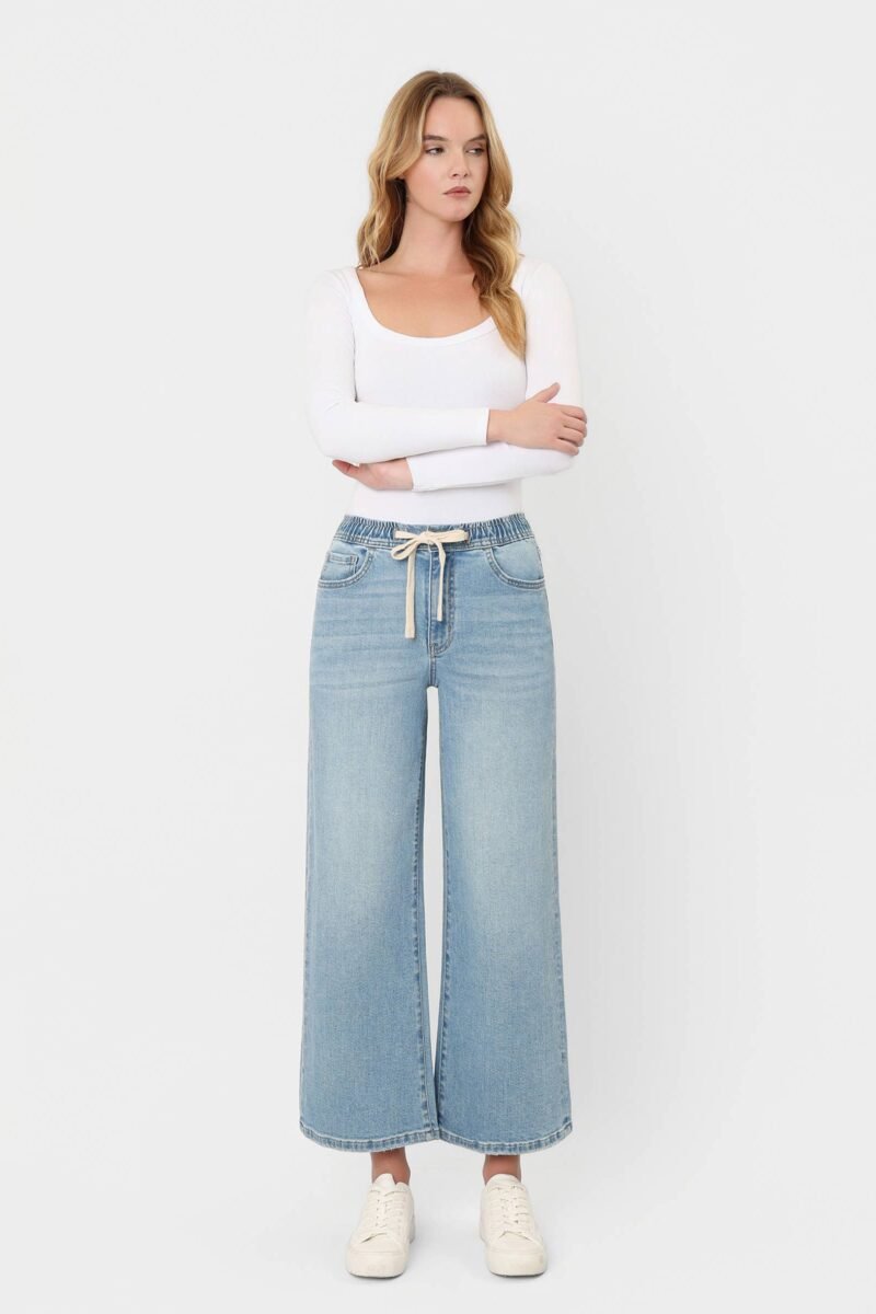 SUPER HIGH RISE ELASTIC WAISTBAND CROP WIDE LEG