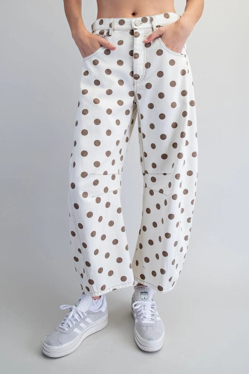 Mineral Washed Polka Dot Barrel Pants – Ivory and Chocolate