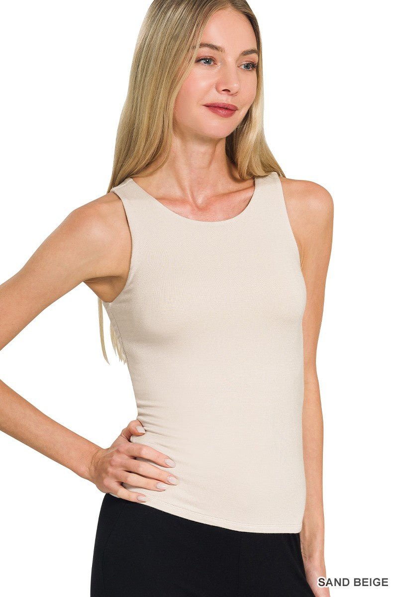 PREMIUM RAYON DOUBLE LAYERED ROUND NECK TANK TOP – Bone