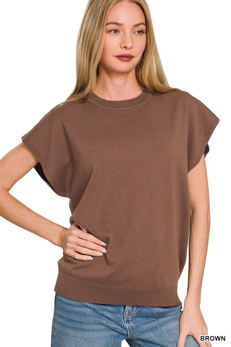 Viscose Round-neck Short Sleeve Sweater – Mocha